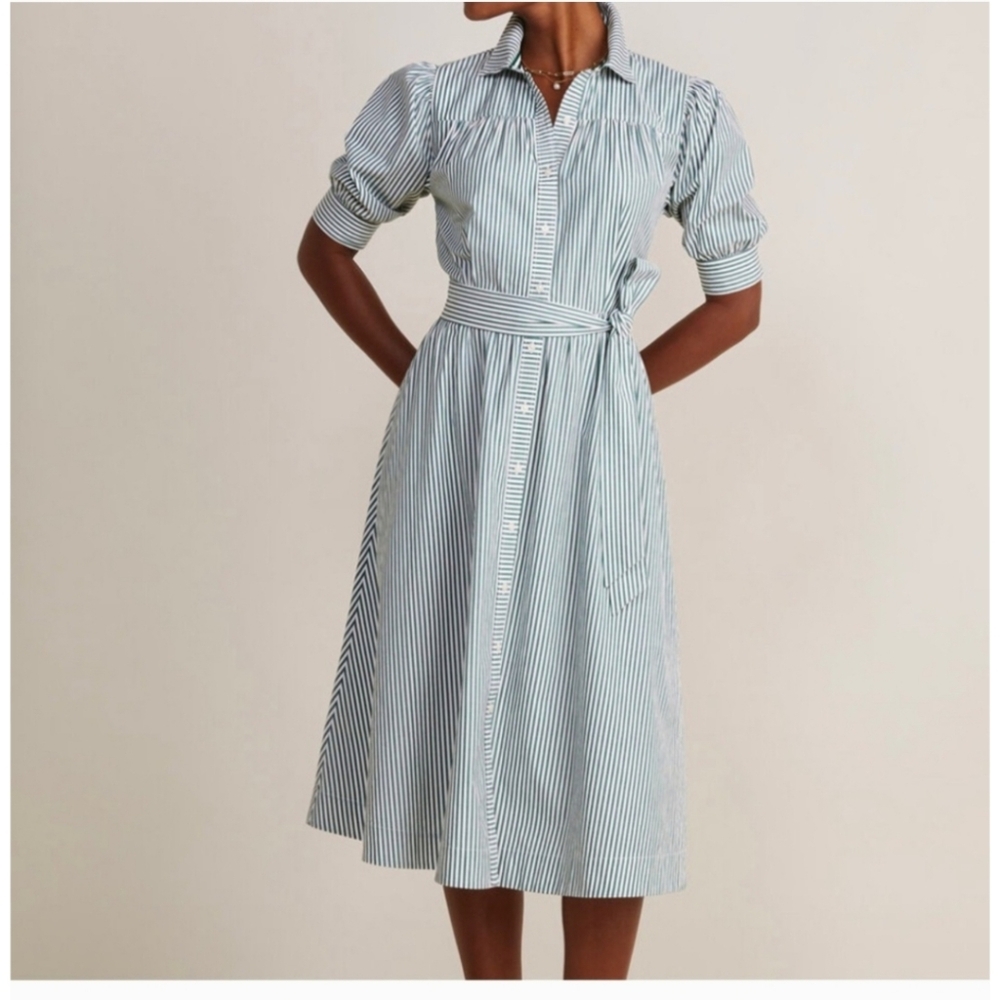 Vineyard Vines Green and White Striped Midi Dress